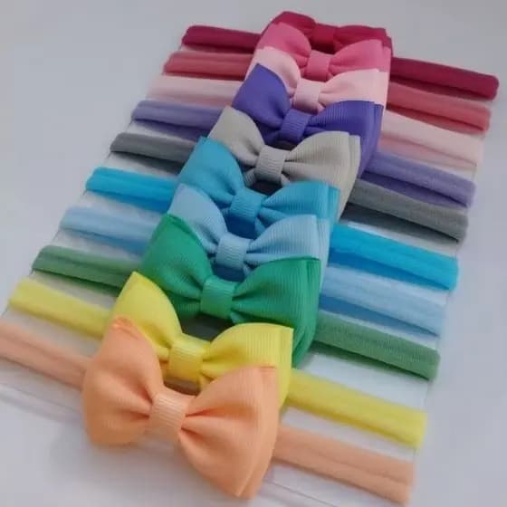 Kit 10 Faixas/Tiaras de cabelo para bebê Laço Gravatinha Duplo