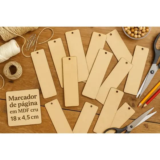 Kit 10 Marcador de Página em MDF Cru 18x4,5cm com Furo para Personalização
