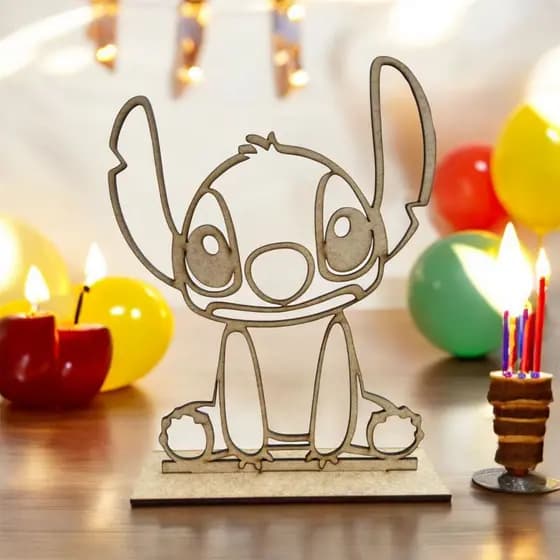 Kit 10 Centro De Mesa Para Festa E Decoração Stitch em Mdf Crú