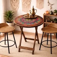 Mesa Dobrável Bistrô Mandala Adesivada Madeira Promoção