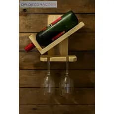Porta Vinho E Taças Suporte De Parede Adega Em Madeira Decoração