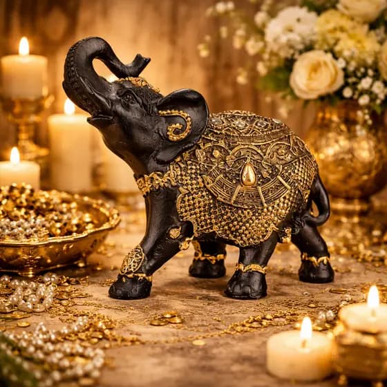 Elefante Indiano Escultura Estatua Em Resina Preto Sorte Decorativo