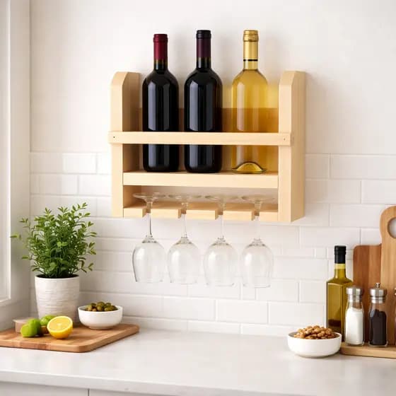Adega de Parede em Madeira Bar Decorativo para Vinhos, Bebidas e Taças Decoração Rústico e Funcional