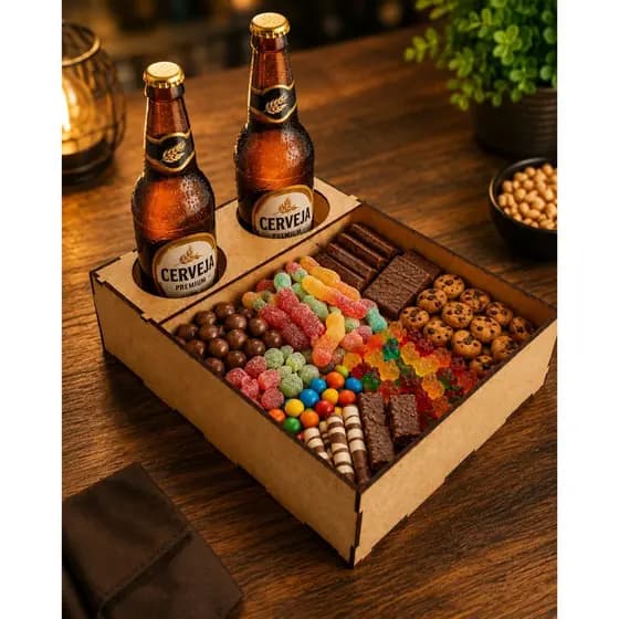 Kit 5 Bandejas Porta Cerveja LongNeck Petiscos Presente Gourmet MDF Bar Festa Dia dos Pais Namorados