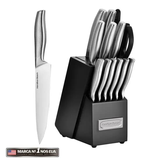 Jogo de Facas Conjunto Inox Com Suporte 15 Peças Hamilton Beach CutPro