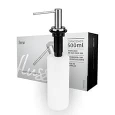 Dispenser Dosador De Sabão Porta Detergente Embutir Iura Fluss Bancada Inox Escovado 500ml