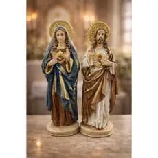 Kit Imagem Sagrado Coração de Jesus e Maria 22cm Estátuas Barrocas Decoração Religiosa Presente