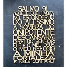 Painel Quadro Salmo 91 27x20cm Em Mdf Crú Vazado Decoração Parede