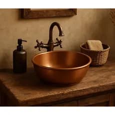 Cuba Redonda para Pia Alumínio Reforçado 32x14cm para Banheiro/lavabo na Cor Cobre