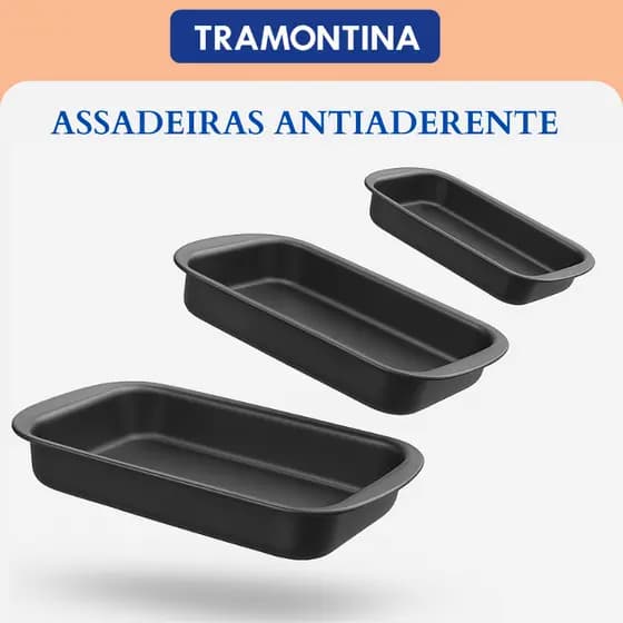 Assadeira conjunto 3 peças retangulares tramontina antiaderente
