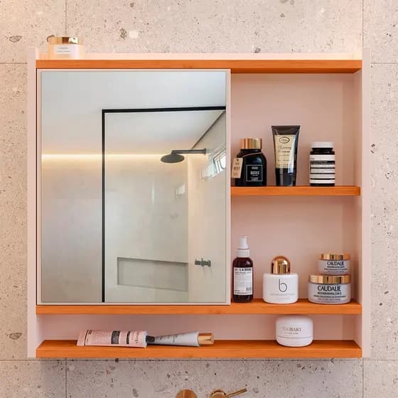 Espelheira Suspensa Para Banheiro / Closet Porta e Nichos Ganchos