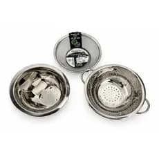 Kit 3 Escorredores - Massas, Arroz e Cesta em Aço Inoxidável - Resistente, Durável e Funcional