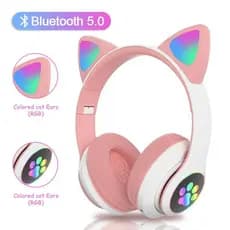 Fone de Ouvido Orelha de Gato Bluetooth 5.0 de Gatinho Sem-Fio LED