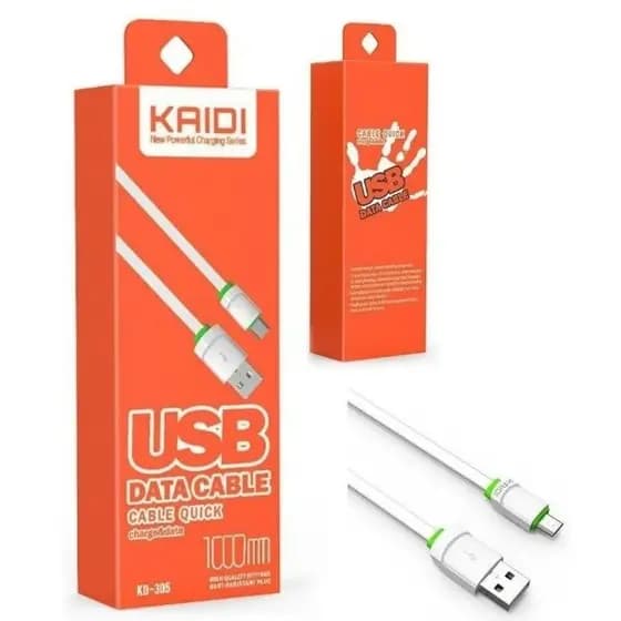 Cabo de Dados e Carga Rápido Kaidi KD-307S 1m Micro USB V8/Tipo C