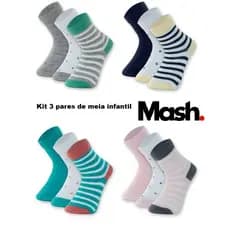 Kit 3 pares de meia Mash kids infantil bebê menino menina