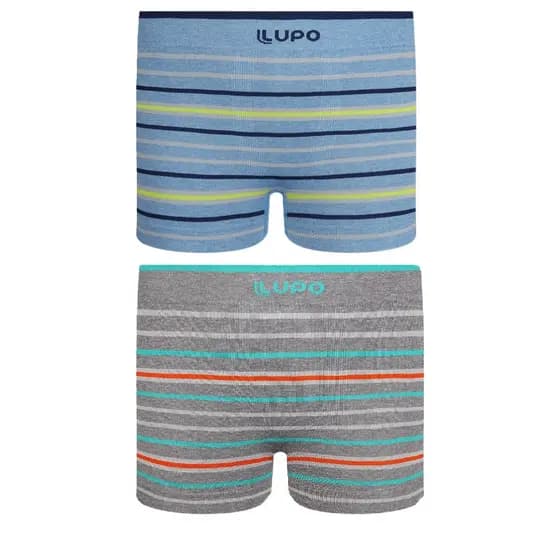 Kit 2 Cuecas Lupo Boxer kids infantil sem costuras confortável
