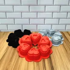 Forma Cupcake Muffin Silicone Formato De Coração 6 Cavidades