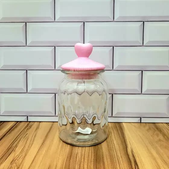 Pote Vidro Hermético Tampa Porcelana Coração 950ml