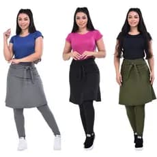 Conjunto Fitness Moda Evangelica Com Faixa Calça Saia e Blusa Dry Fit Cristã