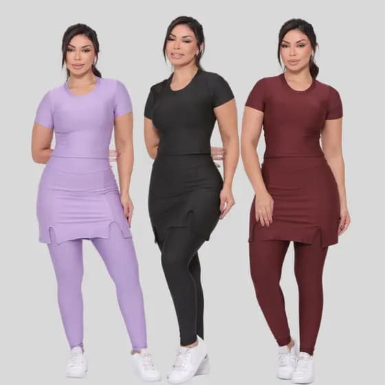 Kit 3 Conjuntos Fitness Moda Evangélica Cristã Academia Funcional
