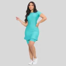 Conjunto Feminino Fitness Moda Evangelica Com Bolso Vestido e Short Treinos