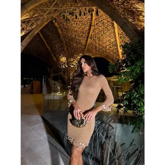 VESTIDO CLASSIC SHELL - Dourado com Aplicações de Conchas e Búzios