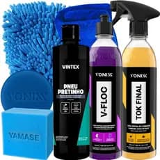 Kit Pneu Pretinho Shampoo V-Floc Cera Tok Final Carnauba Vonixx