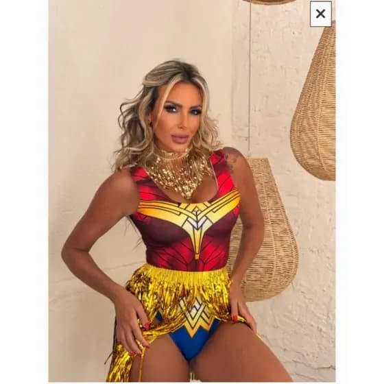 body maio estampas temáticas Carnaval Fantasia  Festa Azul body carnaval fantasia carnaval Mulher Maravilha body MM