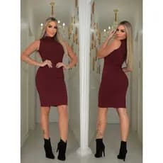 Vestido midi feminino Vinho Gola Sem Manga vestido midi sem manga