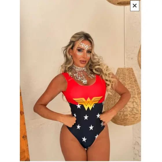 body maio estampas temáticas Carnaval Fantasia Festa Mulher Maravilha body carnaval fantasia carnaval body feminino
