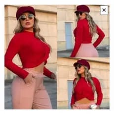 Cropped Manga Longa com Gola e Transpassado na Frente Blusinha manga longa blusa manga longa