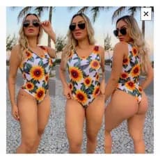 Body Maio Biquini Praia Verao Estampas Girassol body girassol branco Maio