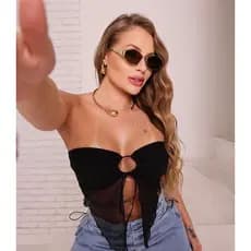 Cropped Tomara que Caia Fada Amarração Frontal Blogueira Livia Rafaele Regula Tamanho único