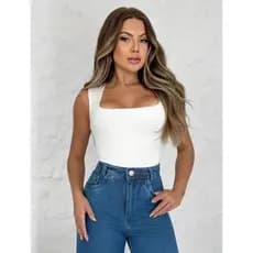 Body Feminino Suplex Decote Quadrado Casual Básico Forro Duplo Alça Grossa Festas Carnaval