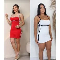 Kit 2 Vestido Liso Casual Elegante Viés Moda Blogueira Listra Delicado Festas Natal e Ano Novo
