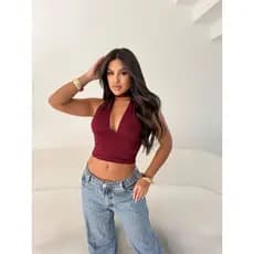 Top Cropped Decote V Multi formas Blusinha Gringa Tendencia Influencer Amarração no Pescoço