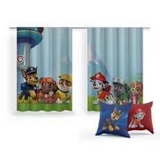 Cortina Infantil P/ Quarto Patrulha 2,00x1,50 + 2 Capas de Almofada Estampada