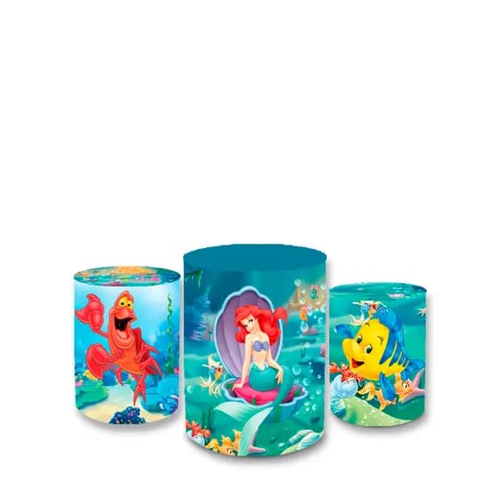 Trio Capas de Cilindros Sublimados Decorativo Tema Princesa Sereia Ari