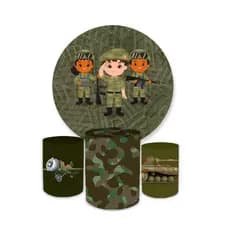 Kit Festa Capa Painel Redondo + Trio Capa Cilindros Militar infantil