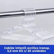 Cabide Infantil Cristal Acrílico Transparente - 5,5 mm Com 20 Peças