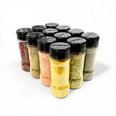 Kit 12 Potes de Plástico Tempero Condimento com Tampa Dosadora Dupla Com Etiquetas