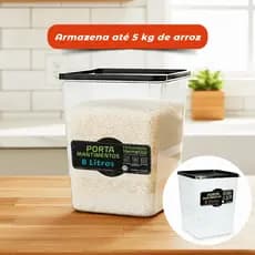 Pote Hermético 8 Litros para 5 Kilos de Arroz Mantimentos Cozinha Dispensa 100% Vedação Resistente 1 Peça