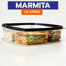 1 Marmita com 4 Divisórias Livre BPA com Capacidade 1,6 Litros Tampa Preta