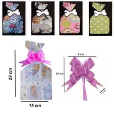 Saco de Presente Infantil  com 10 Unidades + Laços 15x29 Embalagem Sortida