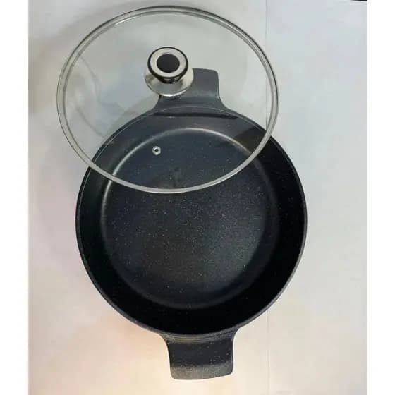 Frigideira 30 cm antiaderente Forno e fogão com tampa de vidro Granito