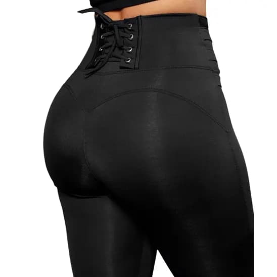 Calça Legging Pop Modas Poliamida Levanta Bumbum Com Ziper frontal Cintura Alta com ilhos ajustavel
