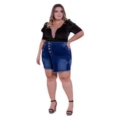 Short Saia Jeans Feminino Plus Size Com Lycra Moda Feminina