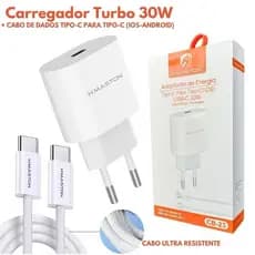 Carregador Turbo H'Maston 30W cabo USB Tipo-C para Tipo-C (compatível com IOS/iPhone é Android)