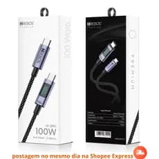 Cabo Tipo-c 2 Metros 100w Turbo Com Display Tech Led