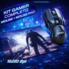 Mouse Gamer Wireless Hrebos Cyber Pro IF-201 1600 DPI + Mouse Pad Exclusivo Sem Fio USB Recarregável